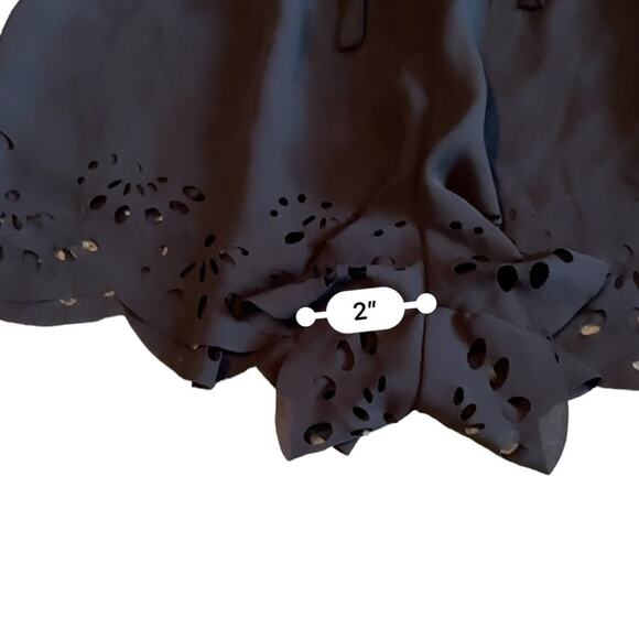 Brandy Melville Black Floral Laser Cut Eyelet High Rise Drawstring Shorts OS - Picture 12 of 12